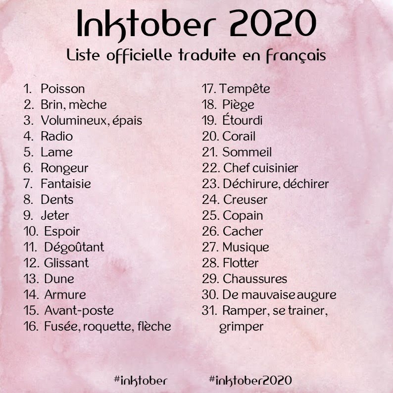 Liste des prompts Inktober 2020
